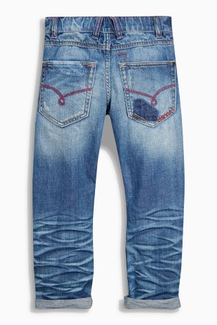 Denim Dk Blue Regular Distressed Patched Jeans (3-16yrs)